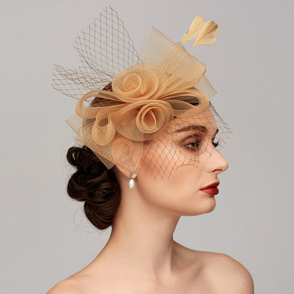 Wholesale Elegant Net Mesh Tulle Fascinator Hats Clip Headband Feather Flower 1PC Kentucky Derby Wedding Tea Party Horse Race Cocktail Vintage for Women