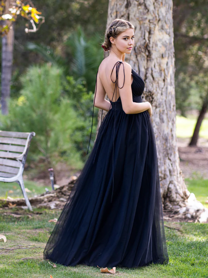 Wholesale Elegant Deep Evening Dress V-neck Tulle Sweep Train Prom Dress