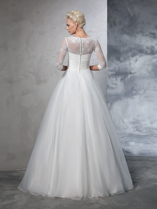 Wholesa  Ball Gown Jewel Applique 3/4 Sleeves Long Organza Wedding Dresses