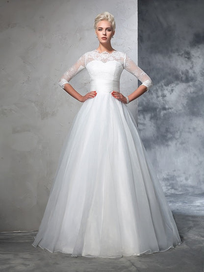 Wholesa  Ball Gown Jewel Applique 3/4 Sleeves Long Organza Wedding Dresses