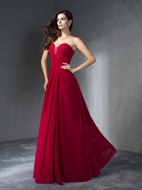 Wholesa A-Line/Princess Sweetheart Pleats Sleeveless Long Chiffon Dresses