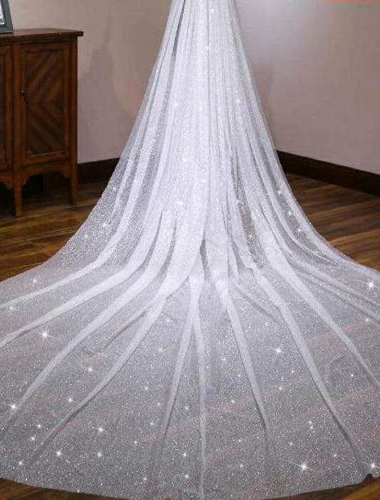 Wholesale One-tier Luxury Wedding Cathedral Veils with Solid Tulle