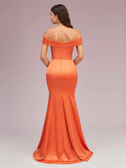 Wholesale Bridesmaid Dresses Soft Satin Mermaid Off Shoulder Unique Online