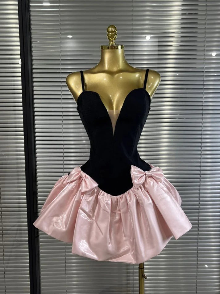 Aimishang Cute A-line Spaghetti Straps Sleeveless Summer Short Birthday Party Dress Pretty Cocktail Homecoming Dress With Bow