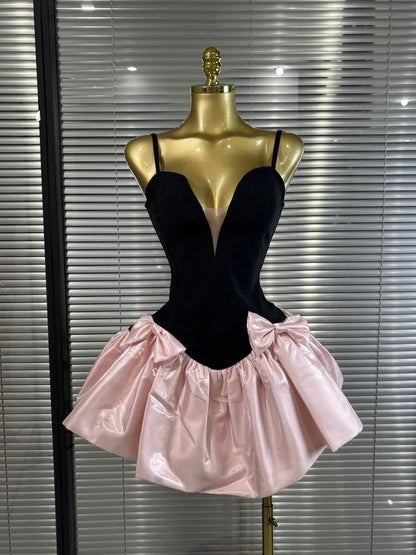 Aimishang Cute A-line Spaghetti Straps Sleeveless Summer Short Birthday Party Dress Pretty Cocktail Homecoming Dress With Bow