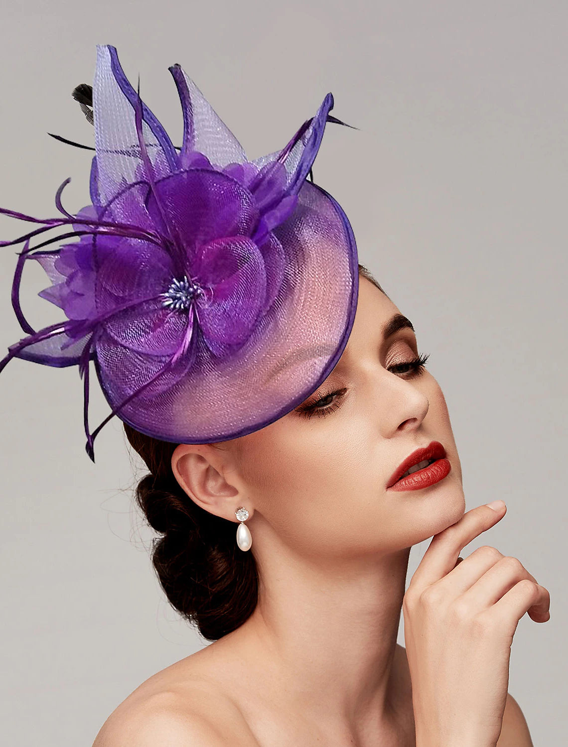 Wholesale Feathers Net Fascinators Derby Hats with Feather Cap Flower Wedding Horse Race Ladies Day Melbourne Cup Headpiece