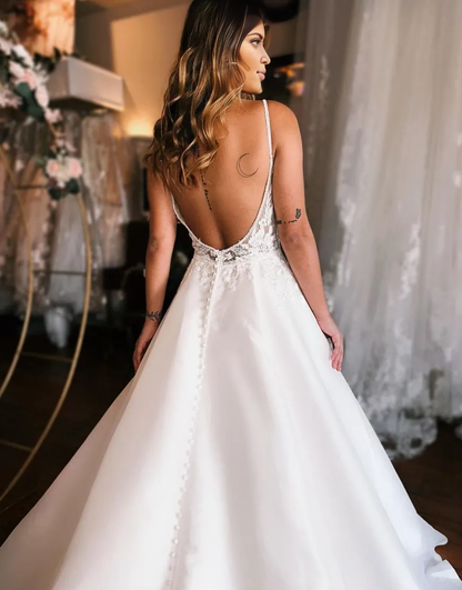 Wholesale Wedding Dress A-Line Spaghetti Straps Open Back