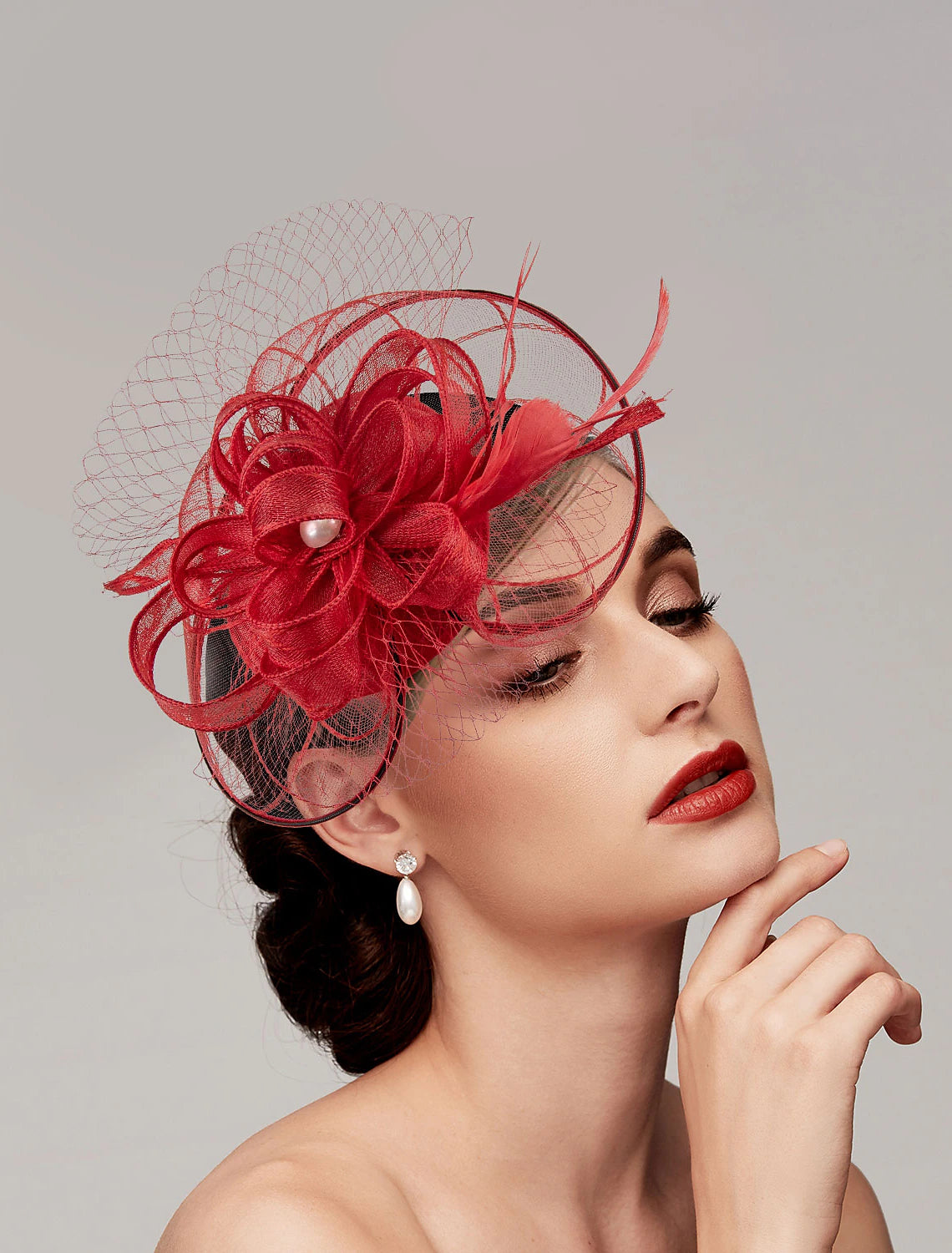 Wholesale Feathers / Net Fascinators Derby Hat/ Headpiece with Feather / Cap / Flower 1 PC Wedding Race / Ladies Day Headpiece