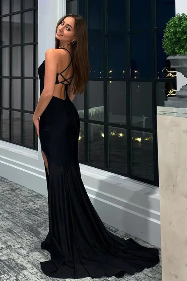 Wholesale Elegant Mermaid Evening Dress Halter Neck Jersey Prom Dress with Slit