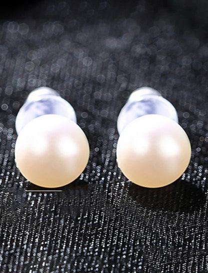 Wholesale Women's White Freshwater Pearl Stud Earrings Fine Jewelry Classic Precious S925 Silver Earrings Jewelry White For Wedding Engagement 1 Pair