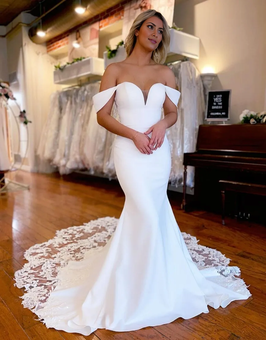 Wholesale Wedding Dress Mermaid Off The Shoulder Chapel Train With Appliques