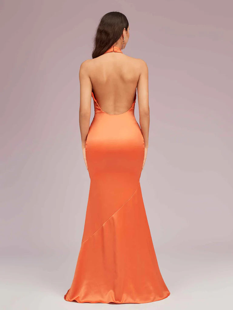 Wholesale Mermaid Satin Bridesmaid Dresses Sexy Backless Halter Sleeveless Online