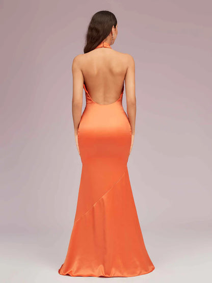 Wholesale Mermaid Satin Bridesmaid Dresses Sexy Backless Halter Sleeveless Online