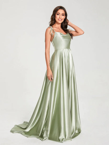 Wholesa A-Line Spaghetti Straps Sleeveless Long Silk Like Satin Bridesmaid Dresses