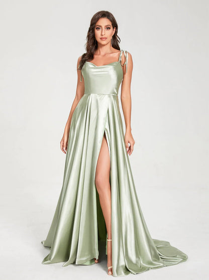 Wholesa A-Line Spaghetti Straps Sleeveless Long Silk Like Satin Bridesmaid Dresses