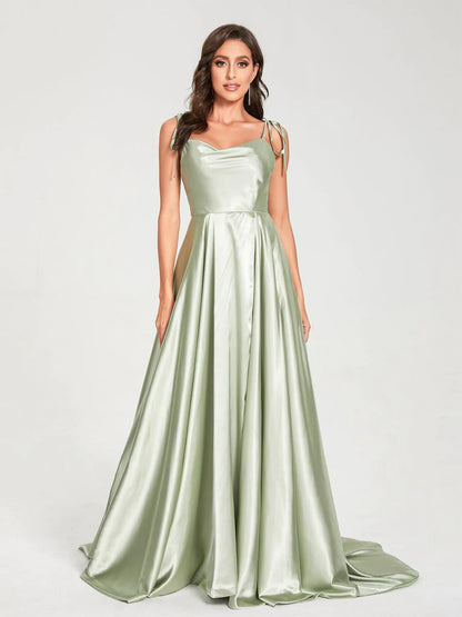 Wholesa A-Line Spaghetti Straps Sleeveless Long Silk Like Satin Bridesmaid Dresses