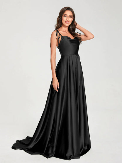 Wholesa A-Line Spaghetti Straps Sleeveless Long Silk Like Satin Bridesmaid Dresses