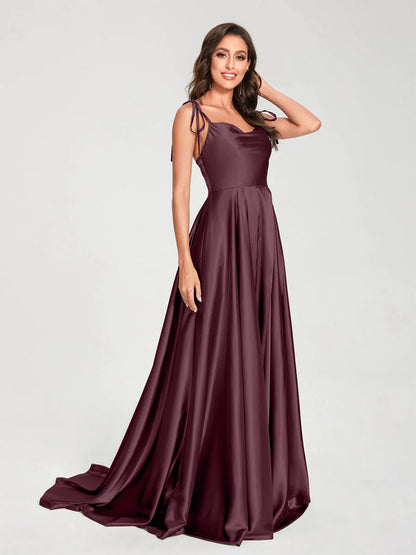 Wholesa A-Line Spaghetti Straps Sleeveless Long Silk Like Satin Bridesmaid Dresses