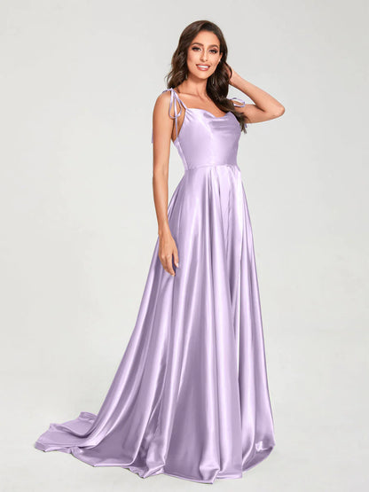 Wholesa A-Line Spaghetti Straps Sleeveless Long Silk Like Satin Bridesmaid Dresses