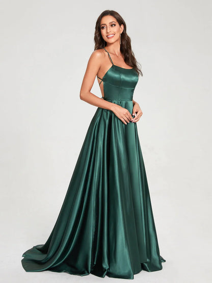 Wholesa A-Line/Princess Spaghetti Straps Sleeveless Floor-Length Split Side Backless Bridesmaid Dresses