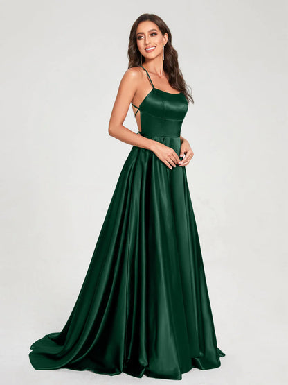 Wholesa A-Line/Princess Spaghetti Straps Sleeveless Floor-Length Split Side Backless Bridesmaid Dresses