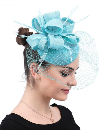 Wholesale Fascinators Derby Hat Hair Linen / Cotton Blend Bucket Hat Party / Evening Belmont Stakes Melbourne Cup With Feather Floral Headpiece Headwear