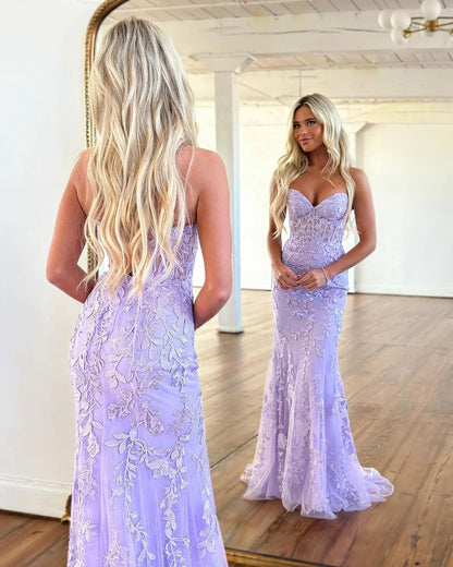 Wholesa Charming Mermaid Sweetheart Lavender Prom Dresses with Appliques