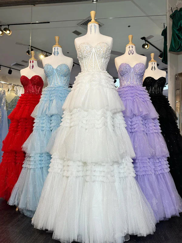 Wholesale Fashion A-Line Evening Dress Sweetheart Tiered Long Tulle Prom Dress