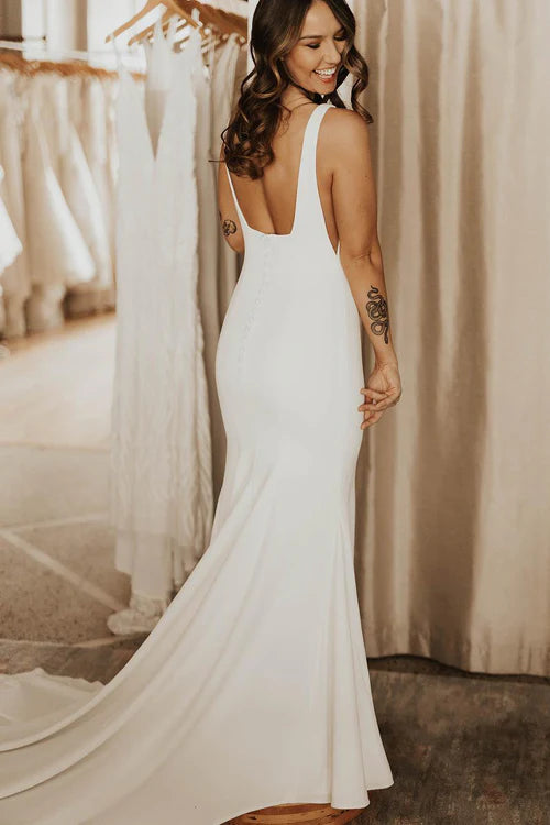 Wholesale Elegant Long Square Neck Mermaid White Wedding Dress