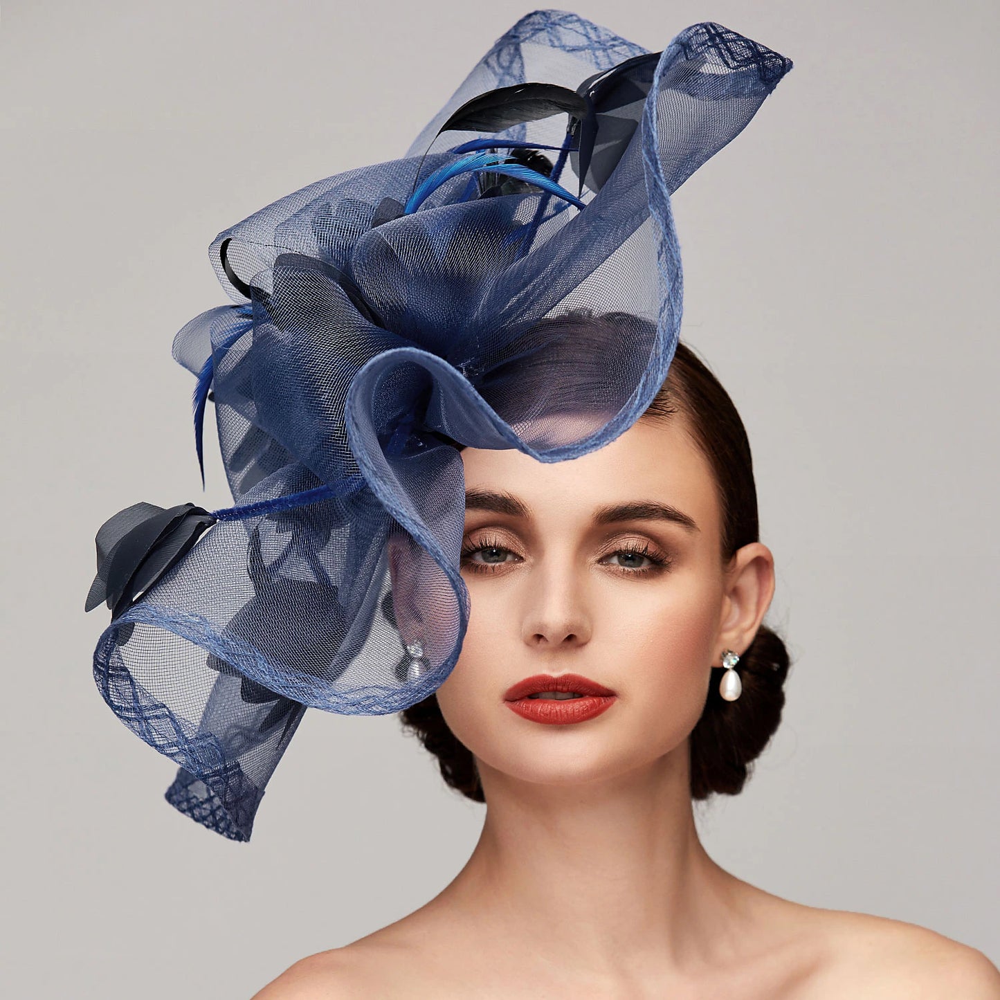 Wholesale Flowers Feather Net Hat Fascinators Headpiece with Feather Floral Ladies Day Melbourne Cup Headpiece