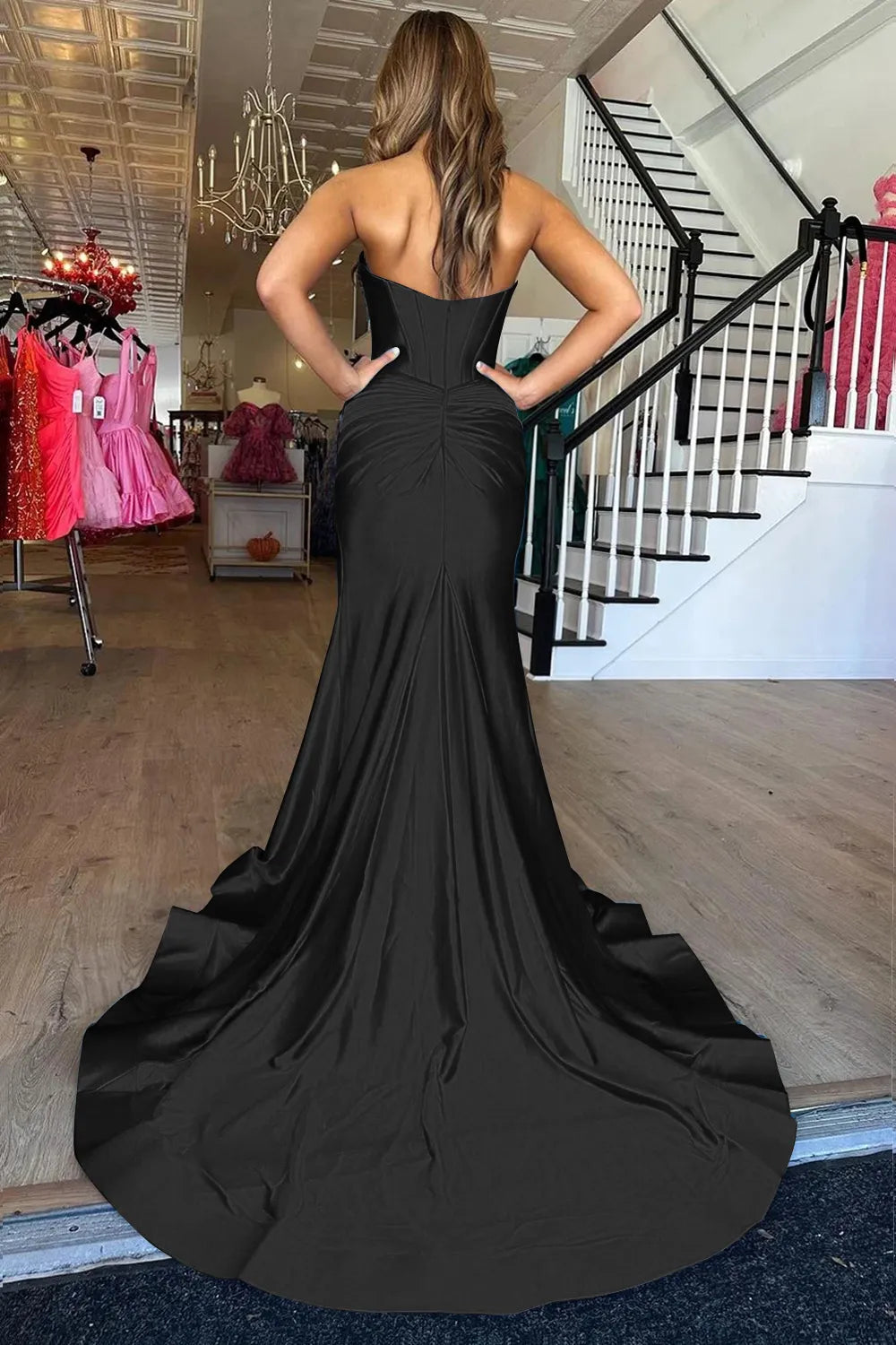 Wholesale Prom Dress Mermaid Sweetheart Zipper Back Satin With Slit