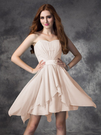 Wholesale A-Line Chiffon Sweetheart Sleeveless Short/Mini With Ruffles Bridesmaid Dresses