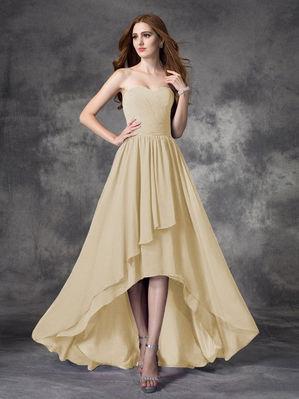 Wholesale A-Line Chiffon Sweetheart Sleeveless Asymmetrical With Ruffles Bridesmaid Dresses