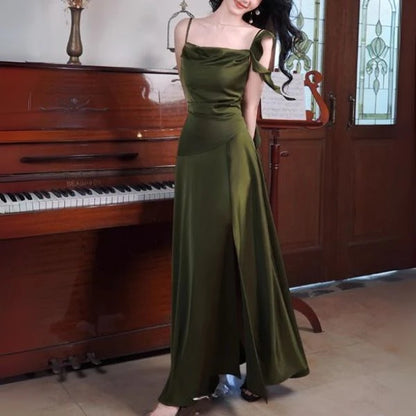 Aimishang Charming A Line Spaghetti Strap Green Party Evening Gown Elegant Sleeveless Long Formal Prom Dress