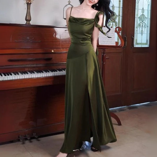 Aimishang Charming A Line Spaghetti Strap Green Party Evening Gown Elegant Sleeveless Long Formal Prom Dress