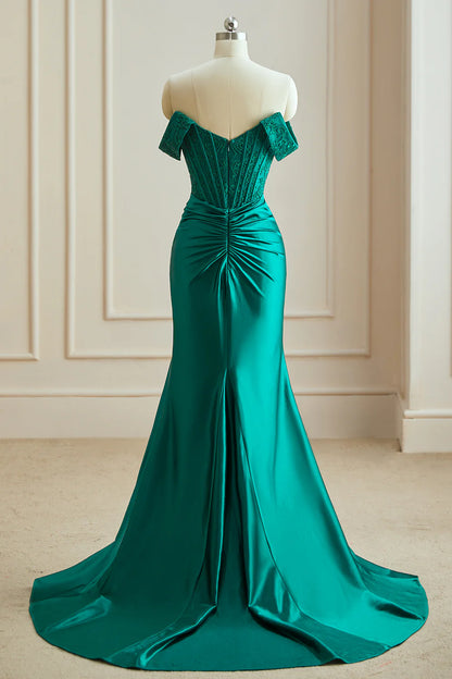 Wholesale Mermaid Off the Shoulder Prom Dress with Split Satin