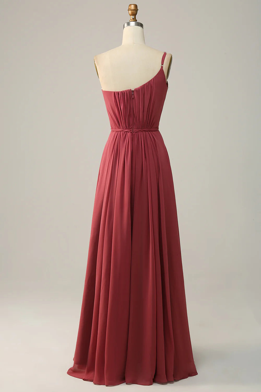 Wholesale One Shoulder Desert Rose A Line Long Bridesmaid Dress