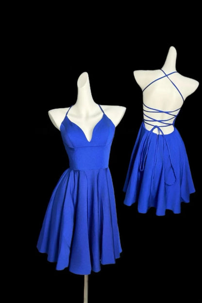 Aimishang Lovely Blue A Line Sleeveless Homecoming Dress Backless Simple Short Summer Party Dress