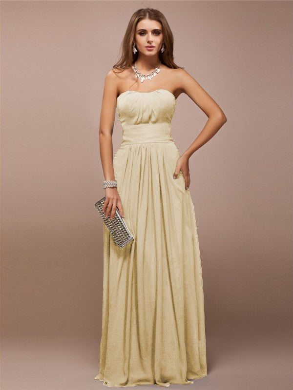 Wholesale Sheath Chiffon Sweetheart Sleeveless Floor-Length With Ruffles Bridesmaid Dresses