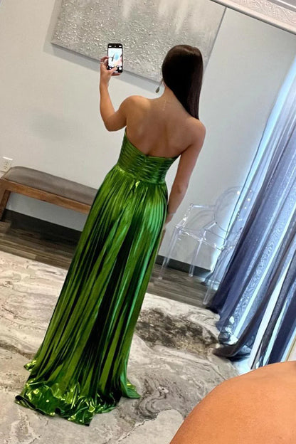 Wholesa Green Strapless Pleated A-Line Long Prom Dresses