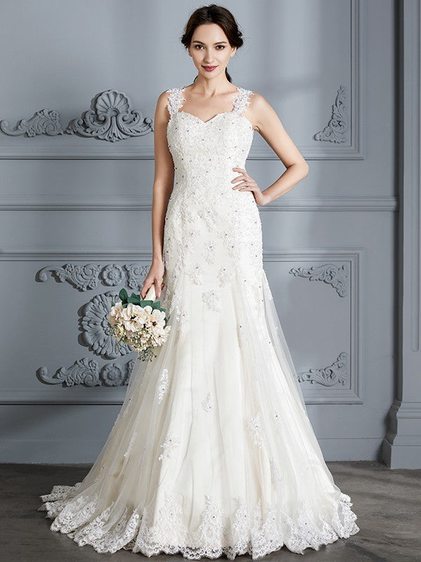 Wholesa Trumpet/Mermaid Sweetheart Sleeveless Lace Court Train Wedding Dresses