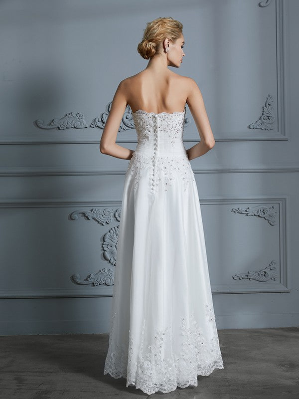 Wholesa A-Line/Princess Sweetheart Sleeveless Beading Asymmetrical Tulle Wedding Dresses