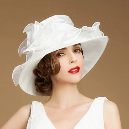 Wholesale Hats Headwear Silk Bucket Hat Floppy Hat Sun Hat Wedding Tea Party Elegant Wedding With Floral Headpiece