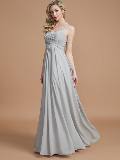 Wholesa A-Line/Princess Sweetheart Sleeveless Ruched Floor-Length Chiffon Bridesmaid Dresses