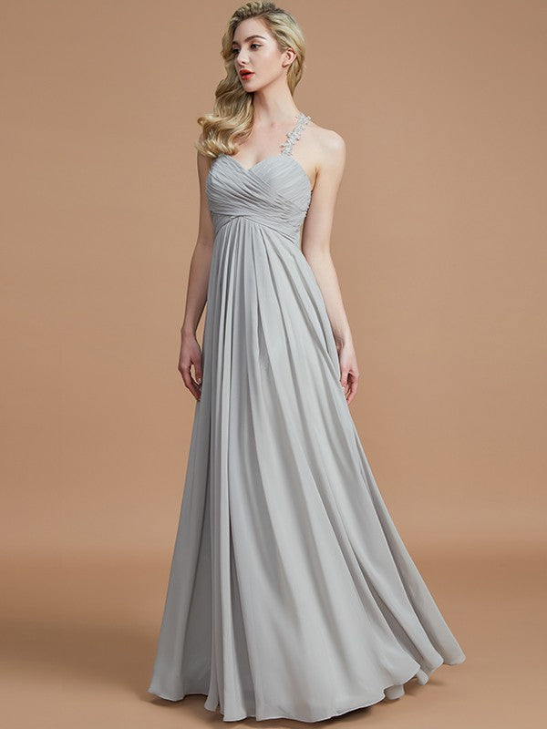 Wholesa A-Line/Princess Sweetheart Sleeveless Ruched Floor-Length Chiffon Bridesmaid Dresses