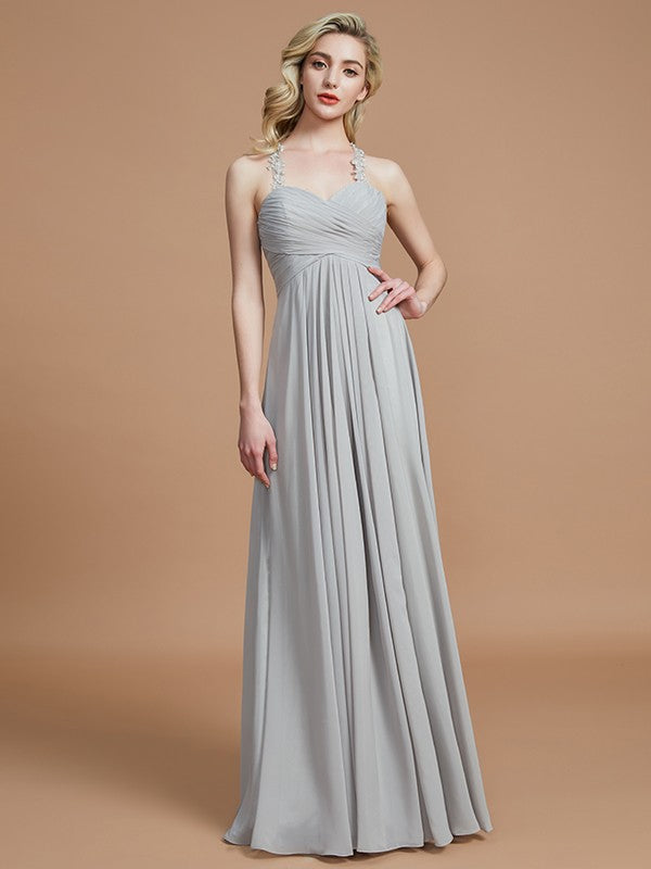 Wholesa A-Line/Princess Sweetheart Sleeveless Ruched Floor-Length Chiffon Bridesmaid Dresses