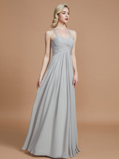 Wholesa A-Line/Princess Sweetheart Sleeveless Ruched Floor-Length Chiffon Bridesmaid Dresses