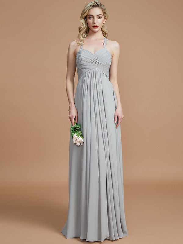 Wholesa A-Line/Princess Sweetheart Sleeveless Ruched Floor-Length Chiffon Bridesmaid Dresses