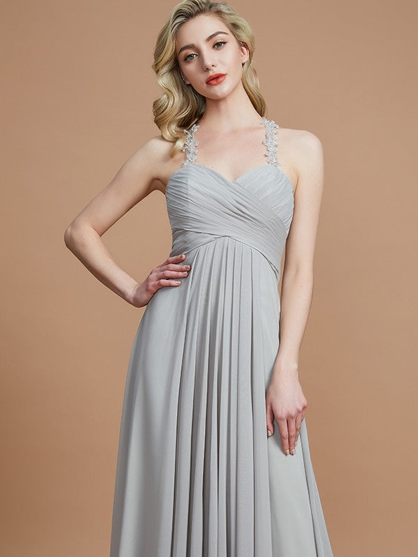 Wholesa A-Line/Princess Sweetheart Sleeveless Ruched Floor-Length Chiffon Bridesmaid Dresses