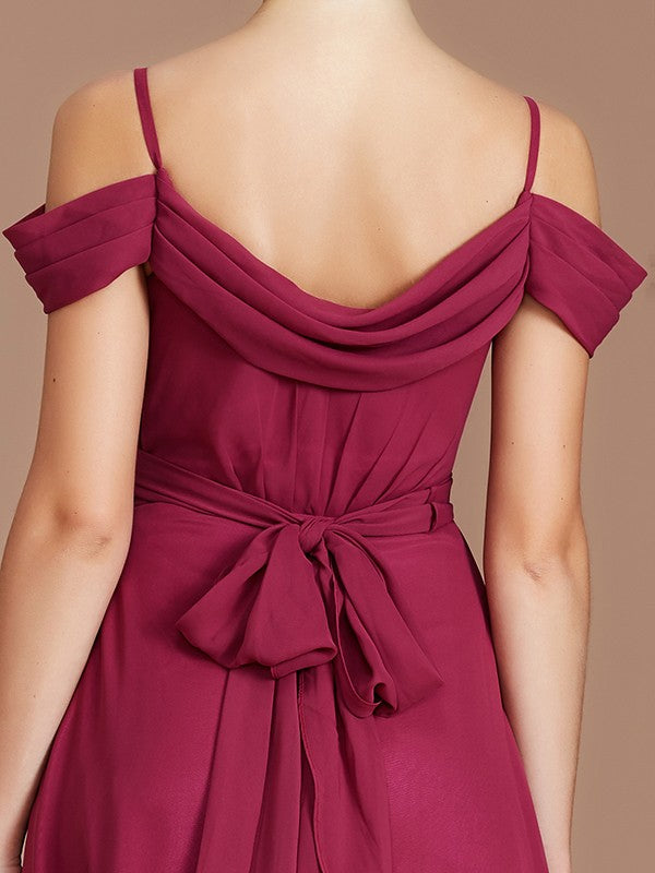 Wholesa A-Line/Princess Off-the-Shoulder Sleeveless Ruched Floor-Length Chiffon Bridesmaid Dresses